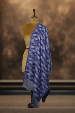 Ikkat Pashmina Stole (Blue Striped)