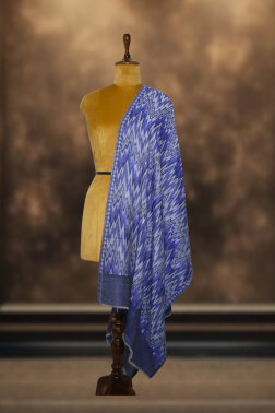 Ikkat Pashmina Stole (Blue & White Zigzag)