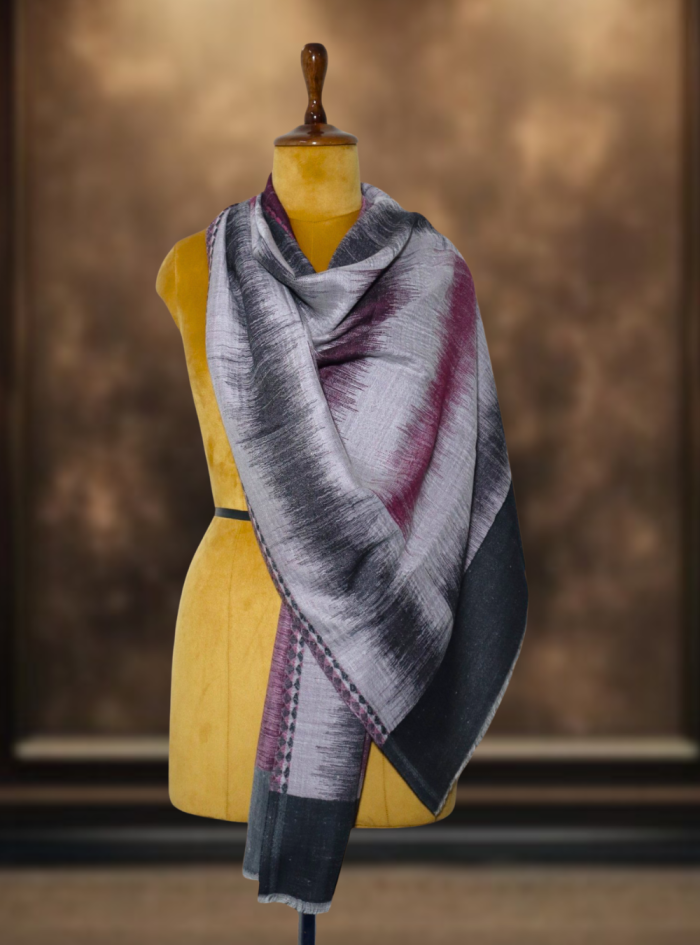 Ikkat Pashmina Stole (Grey & Plum Horizontal) (2)
