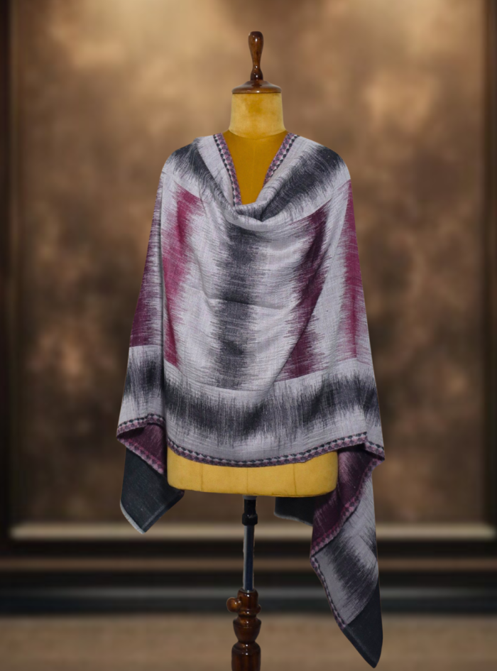 Ikkat Pashmina Stole (Grey & Plum Horizontal) (3)