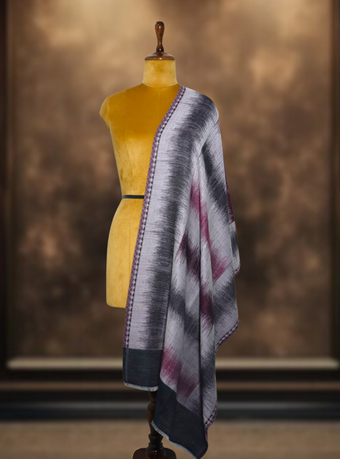 Ikkat Pashmina Stole (Grey & Plum Horizontal)