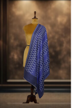 Ikkat Pashmina Stole (Royal Blue Diamond)
