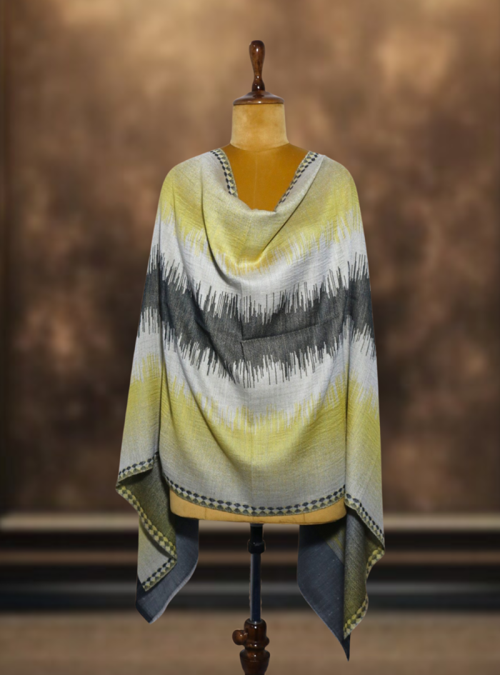 Ikkat Pashmina Stole (Yellow & Grey Zigzag) (2)