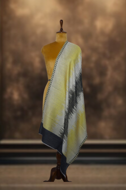 Ikkat Pashmina Stole (Yellow & Grey Zigzag)