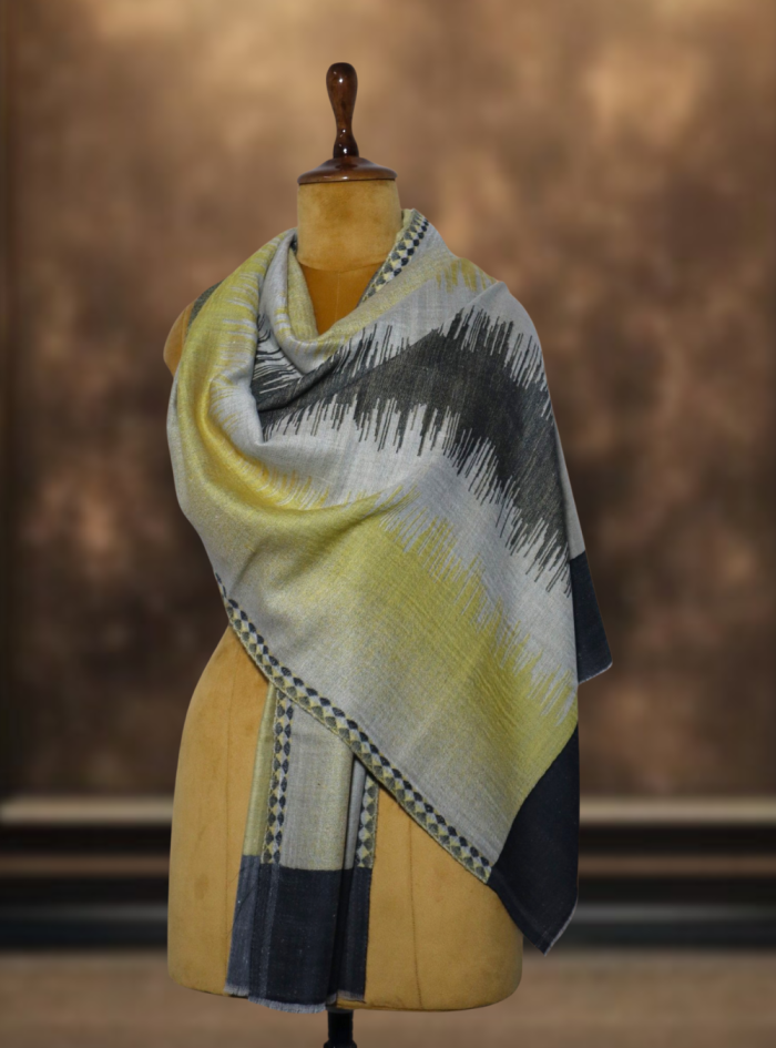 Ikkat Pashmina Stole (Yellow & Grey Zigzag) (3)