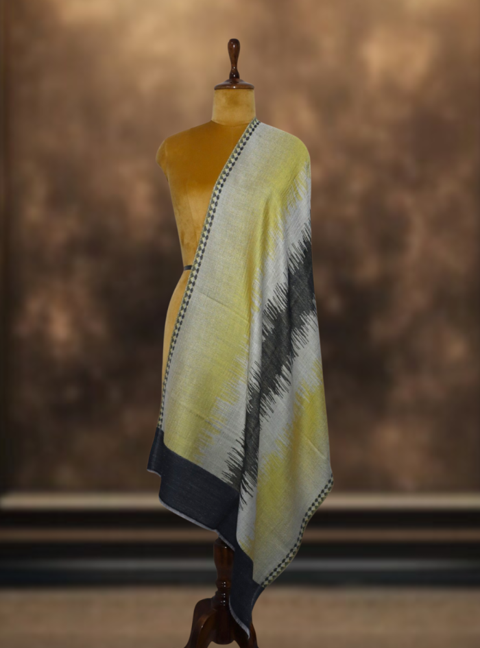 Ikkat Pashmina Stole (Yellow & Grey Zigzag)