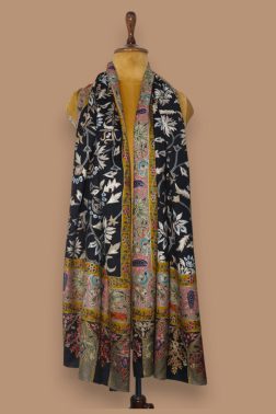 Kalamkari Stole – Grey Lotus Serenity
