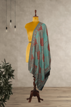 Teal Kohinoor Design Kani Weave Stole