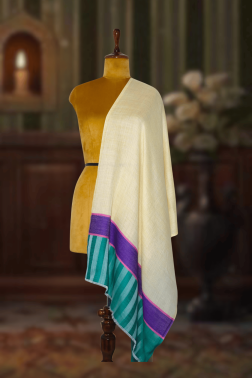 Light Blue Kani Stripe Palla Cashmera Fine Wool Stole