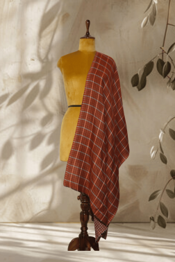 Reversible Terracotta Checkered Stole