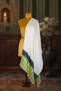 Dark Green Kani Stripe Palla Cashmera Fine Wool Stole
