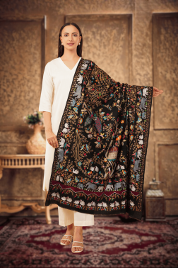 Kalamkari Zari Jama – Oversized Hand-Painted Pashmina Shawl