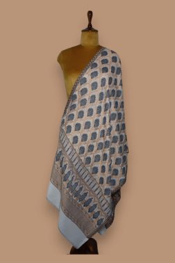 Beige and Blue Zari Work Stole