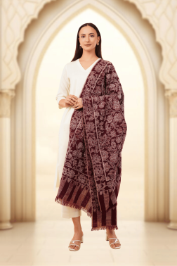 Maroon Kani Pashmina Shawl with Floral Outline Embroidery